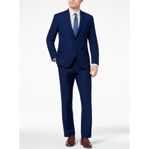 Kenneth Cole Reaction Men Ready Flex Slim Fit Suit Blue Jacket 44R Pants 37W